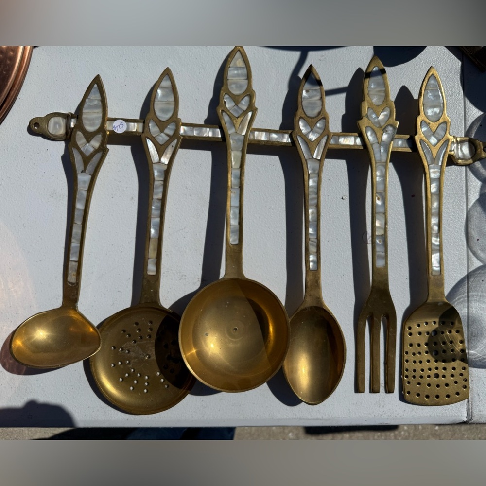 Antique Brass Utensils with Mother of Pearl
